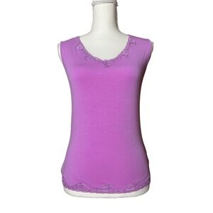 Y2K Purple Lace Trim Tank Top Fairy Beaded Summer Lace Embroidered Mermaid S